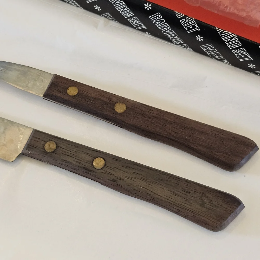 60's Rostfrei Wood Handle Meat Carving Knife & Fork Boxed Set Vintage MCM